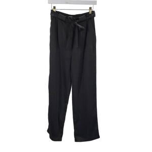 SKIES ARE BLUE SZ XS Black Belted Polyester Flat Front Paperbag Pant NWT B158